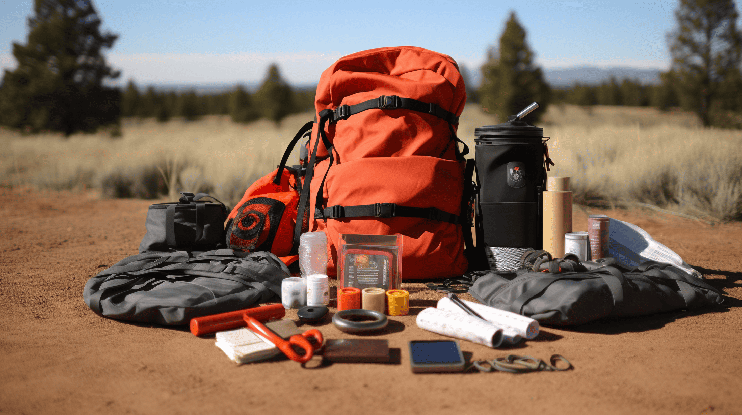 image of a well-organized outdoor emergency preparedness kit